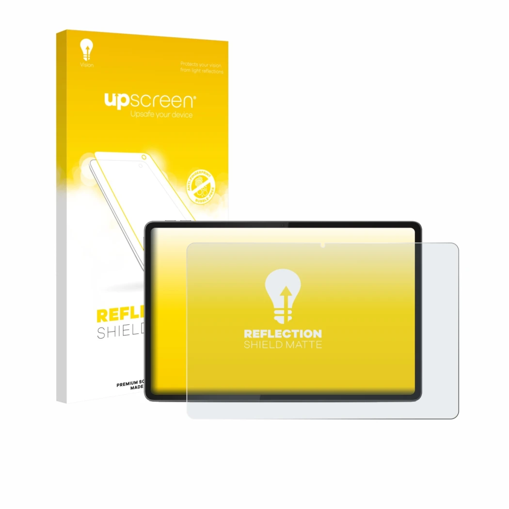 Parte frontale di una confezione del prodotto con il logo del marchio upscreen. Accanto è raffigurato il dispositivo Lenovo Yo