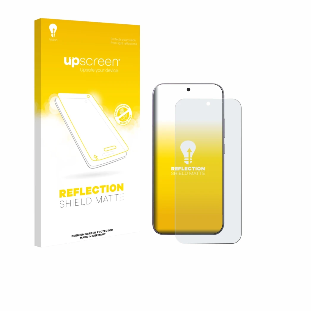 Parte frontale di una confezione del prodotto con il logo del marchio upscreen. Accanto è raffigurato il dispositivo Xiaomi 17