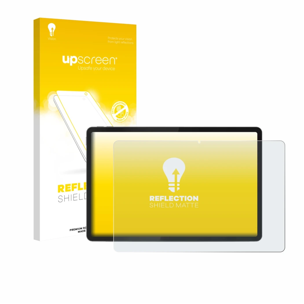 Parte frontale di una confezione del prodotto con il logo del marchio upscreen. Accanto è raffigurato il dispositivo Lenovo Ta