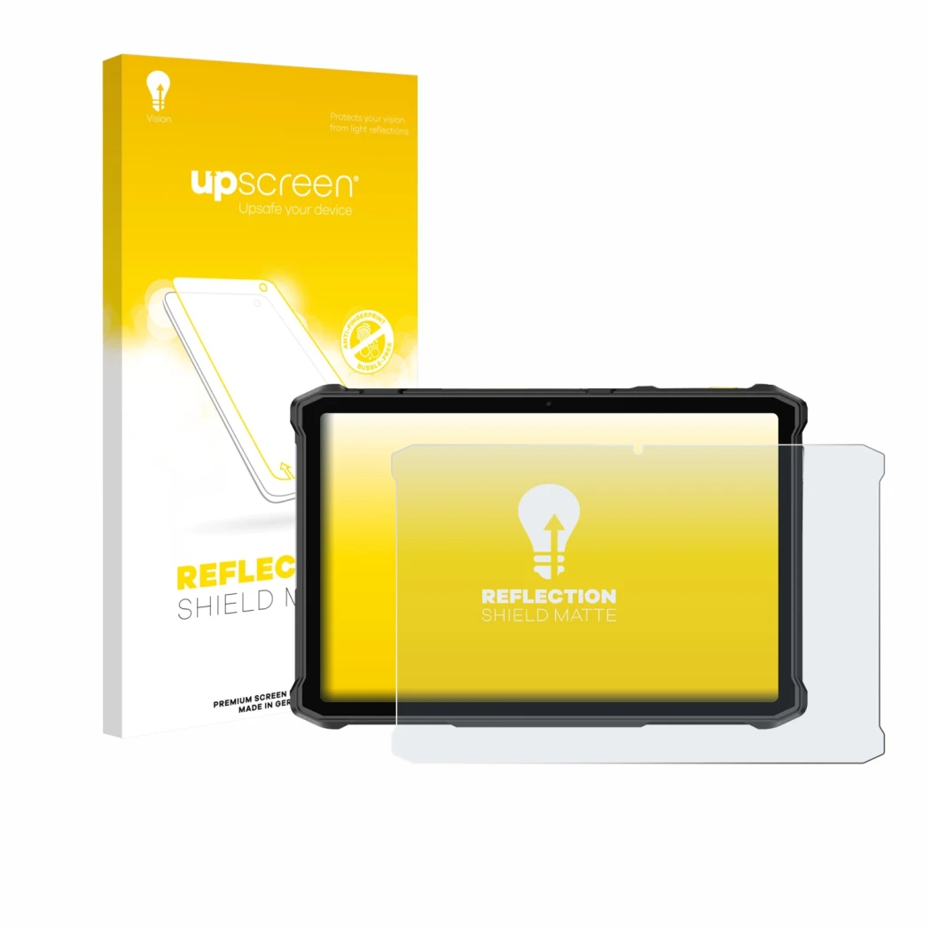 Parte frontale di una confezione del prodotto con il logo del marchio upscreen. Accanto è raffigurato il dispositivo Ulefone A