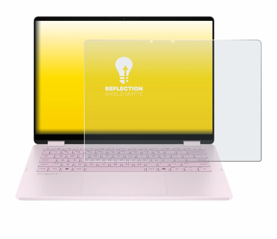Immagine del dispositivo HP OmniBook 5 Flip 14 14-fp0153ng con un'ampia varietà di protezioni per lo schermo.