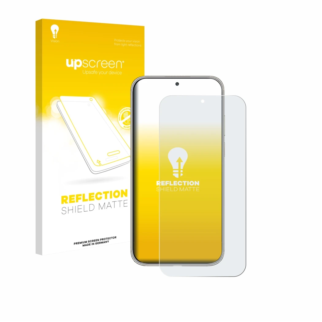 Parte frontale di una confezione del prodotto con il logo del marchio upscreen. Accanto è raffigurato il dispositivo Huawei Ma