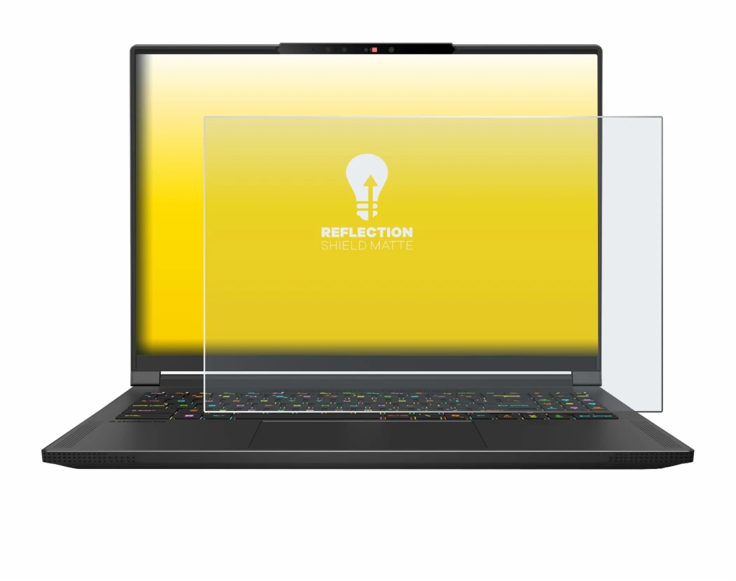 Immagine del dispositivo MSI Stealth A16 AI+ con un'ampia varietà di protezioni per lo schermo.