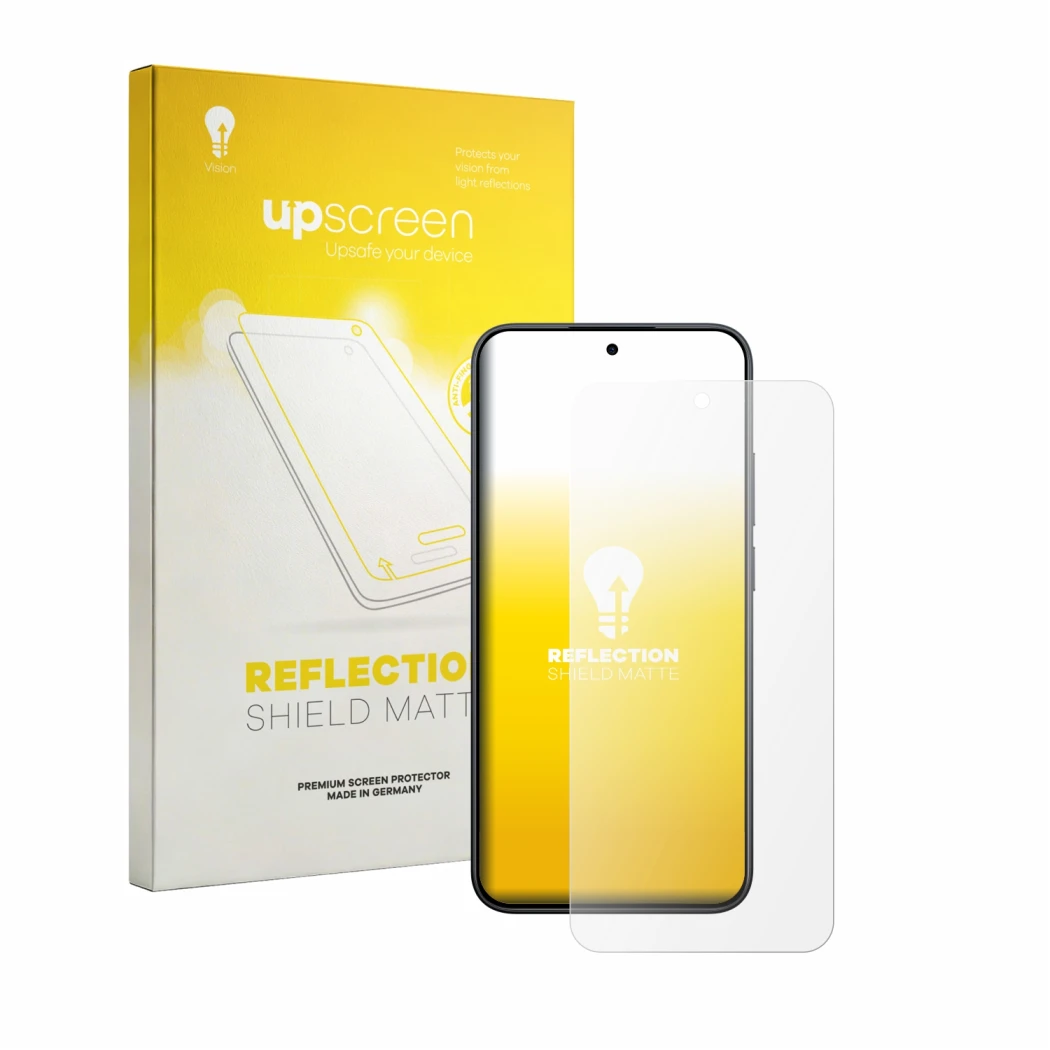 Parte frontale di una confezione del prodotto con il logo del marchio upscreen. Accanto è raffigurato il dispositivo Xiaomi Re