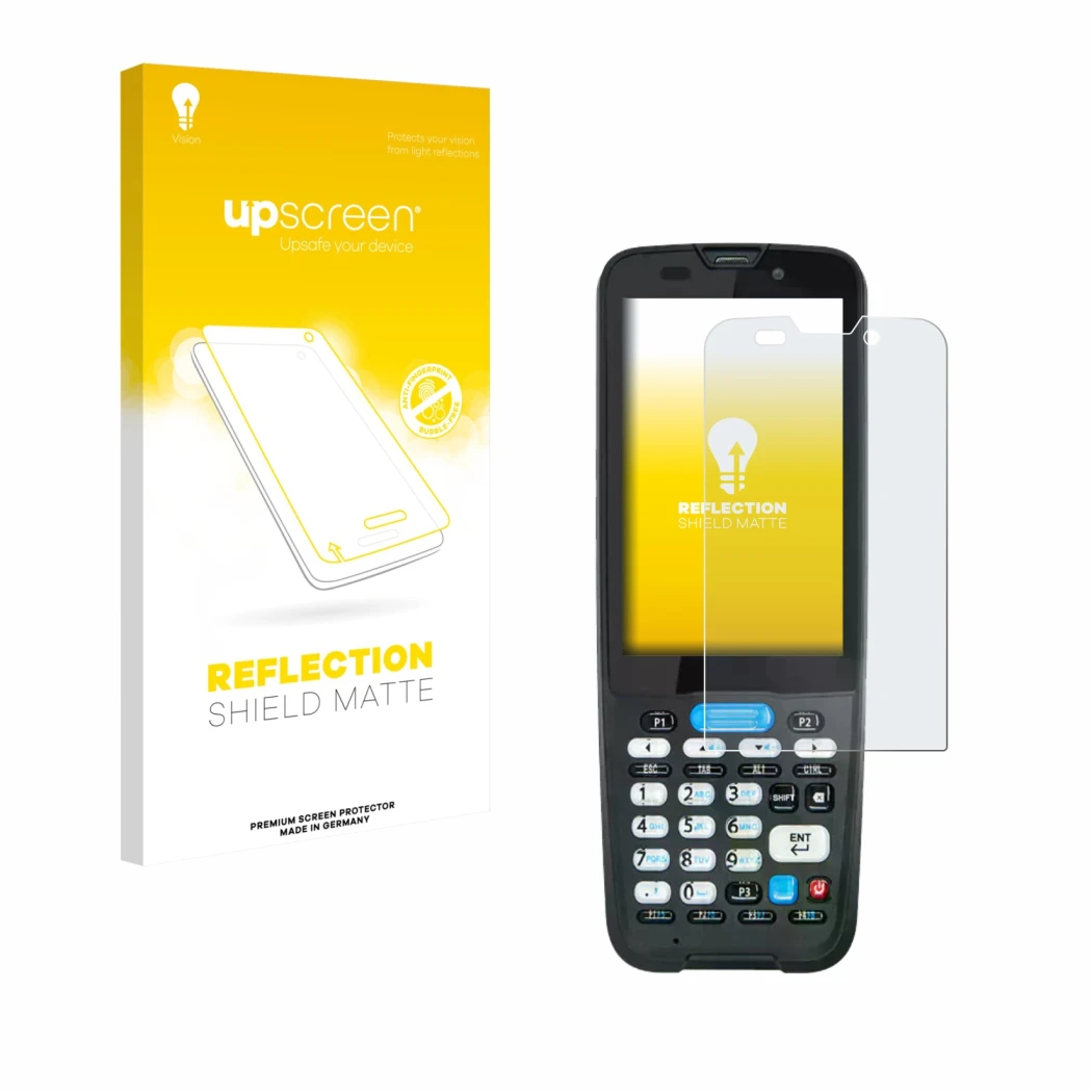 Parte frontale di una confezione del prodotto con il logo del marchio upscreen. Accanto è raffigurato il dispositivo Unitech H