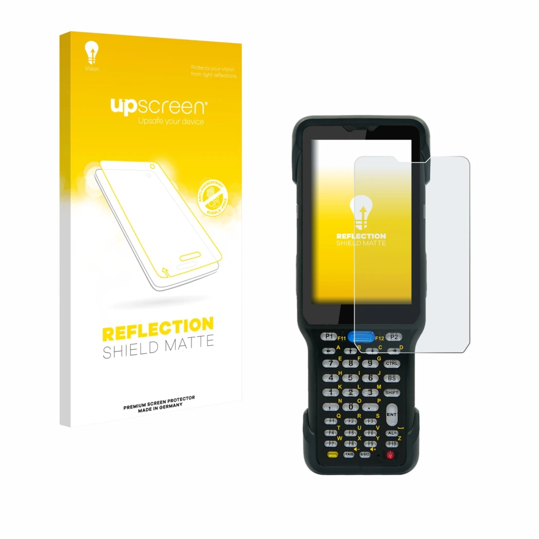 Parte frontale di una confezione del prodotto con il logo del marchio upscreen. Accanto è raffigurato il dispositivo Unitech H