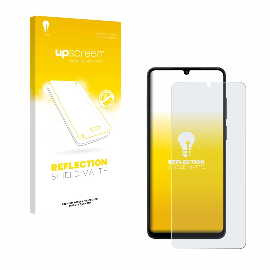 Parte frontale di una confezione del prodotto con il logo del marchio upscreen. Accanto è raffigurato il dispositivo Honor X5c