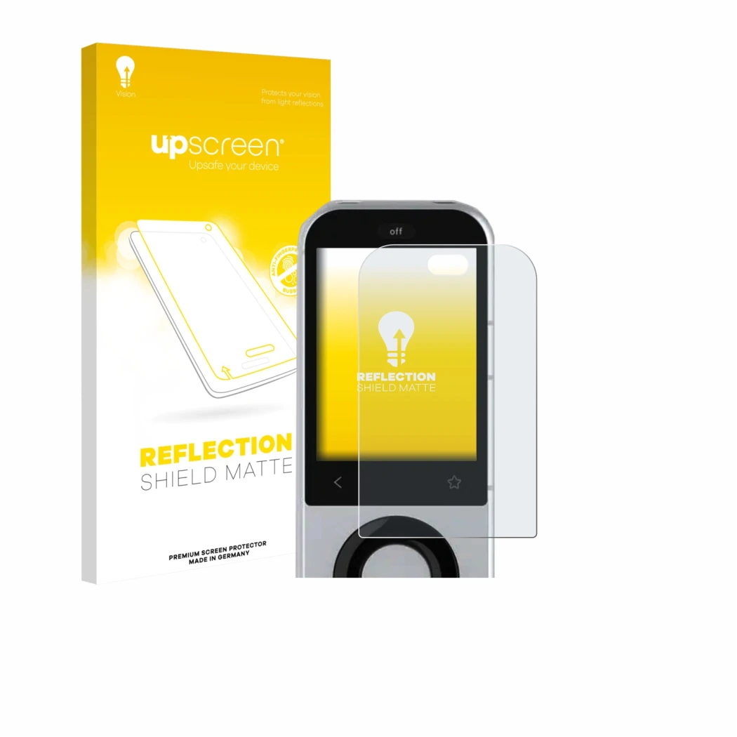 Parte frontale di una confezione del prodotto con il logo del marchio upscreen. Accanto è raffigurato il dispositivo Sofabaton