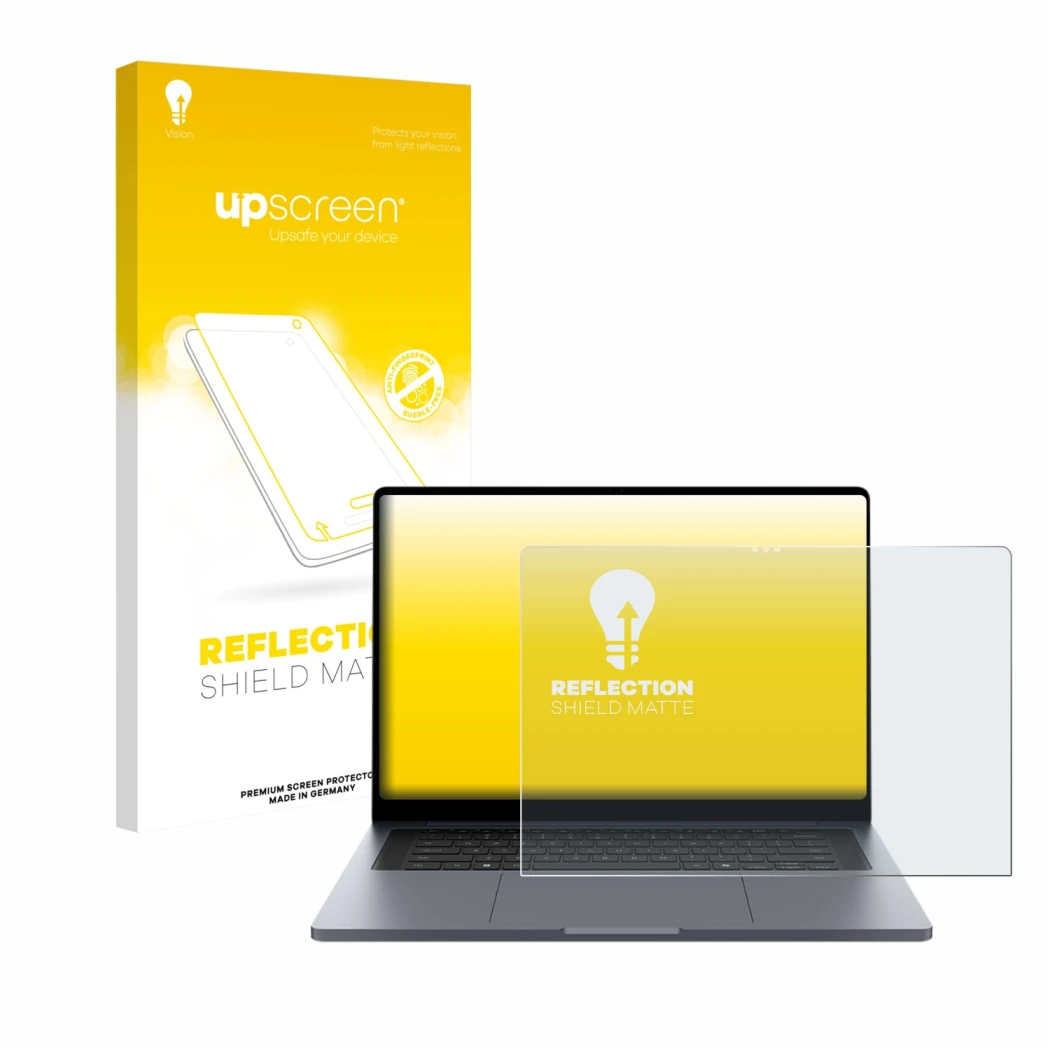 Parte frontale di una confezione del prodotto con il logo del marchio upscreen. Accanto è raffigurato il dispositivo Samsung G