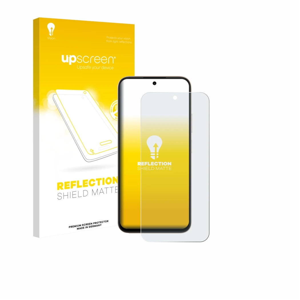 Parte frontale di una confezione del prodotto con il logo del marchio upscreen. Accanto è raffigurato il dispositivo Oppo A6t