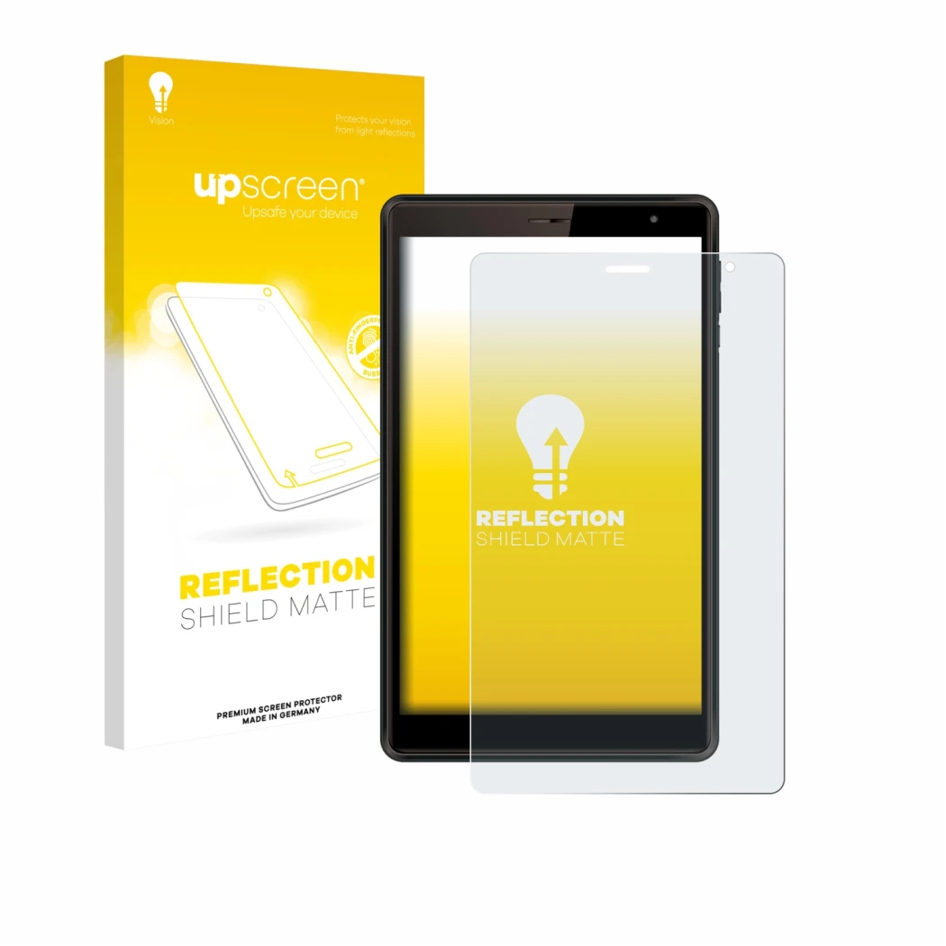 Parte frontale di una confezione del prodotto con il logo del marchio upscreen. Accanto è raffigurato il dispositivo Logicom T