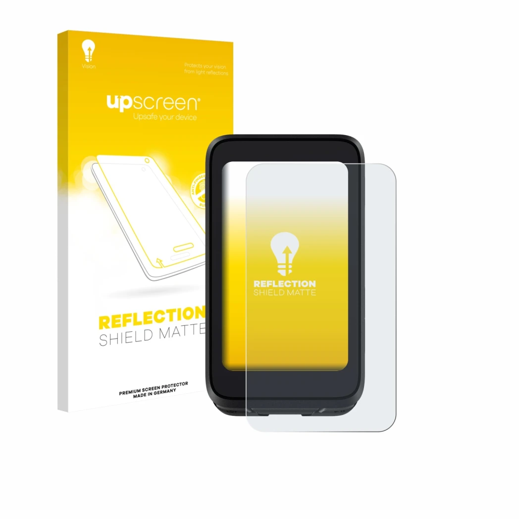 Parte frontale di una confezione del prodotto con il logo del marchio upscreen. Accanto è raffigurato il dispositivo igpsport 