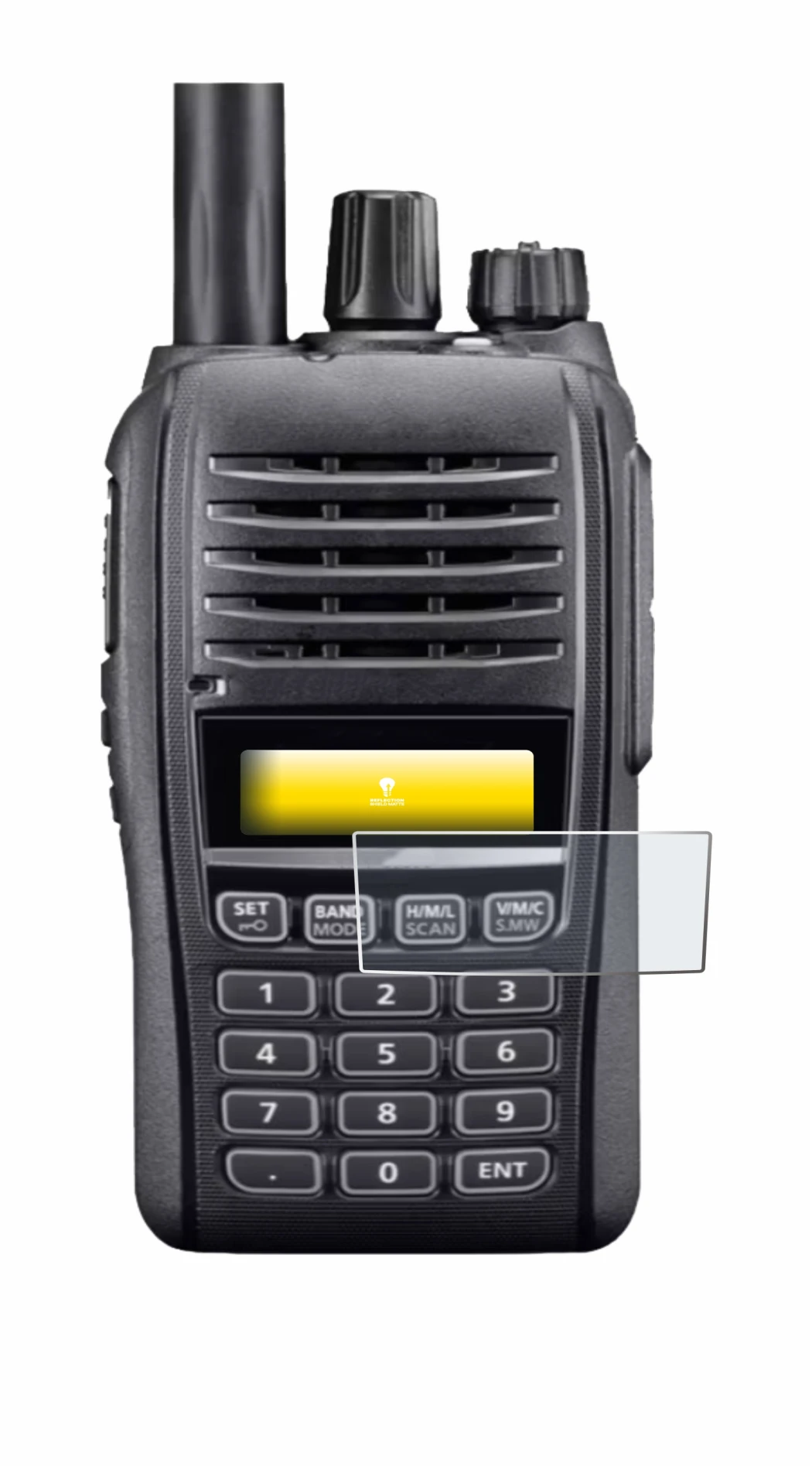Immagine del dispositivo Icom IC-T10 con un'ampia varietà di protezioni per lo schermo.