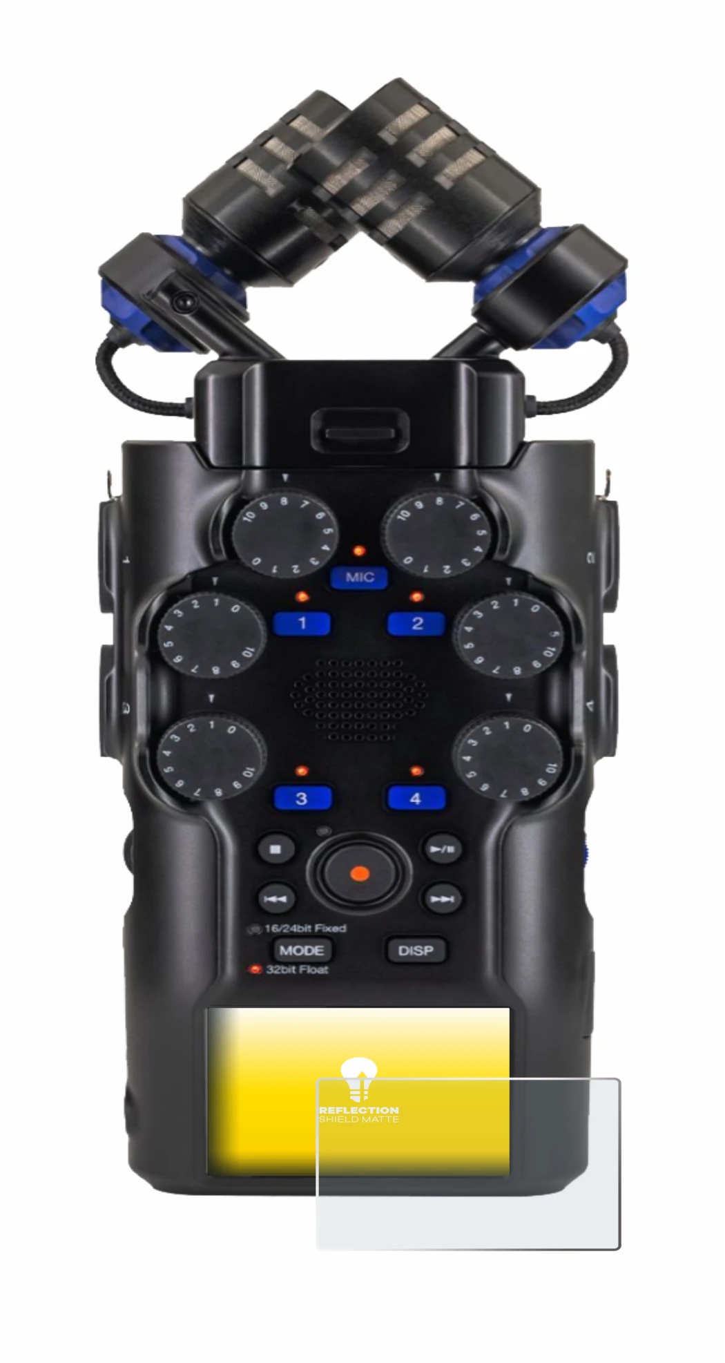 Immagine del dispositivo Zoom H6 studio con un'ampia varietà di protezioni per lo schermo.