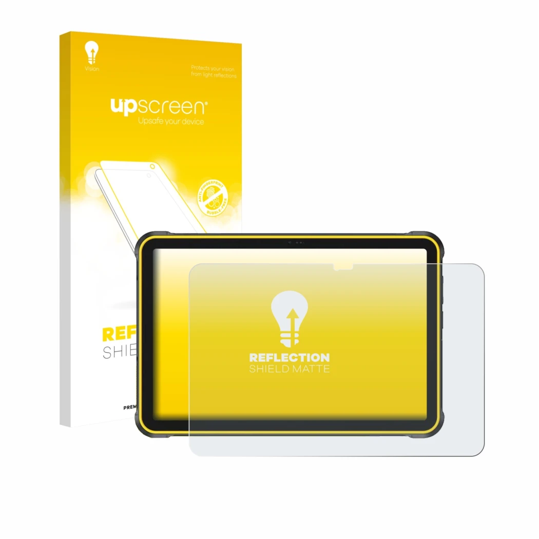 Parte frontale di una confezione del prodotto con il logo del marchio upscreen. Accanto è raffigurato il dispositivo Ulefone R