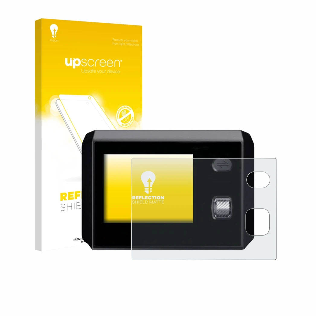 Parte frontale di una confezione del prodotto con il logo del marchio upscreen. Accanto è raffigurato il dispositivo SkyRC MC5