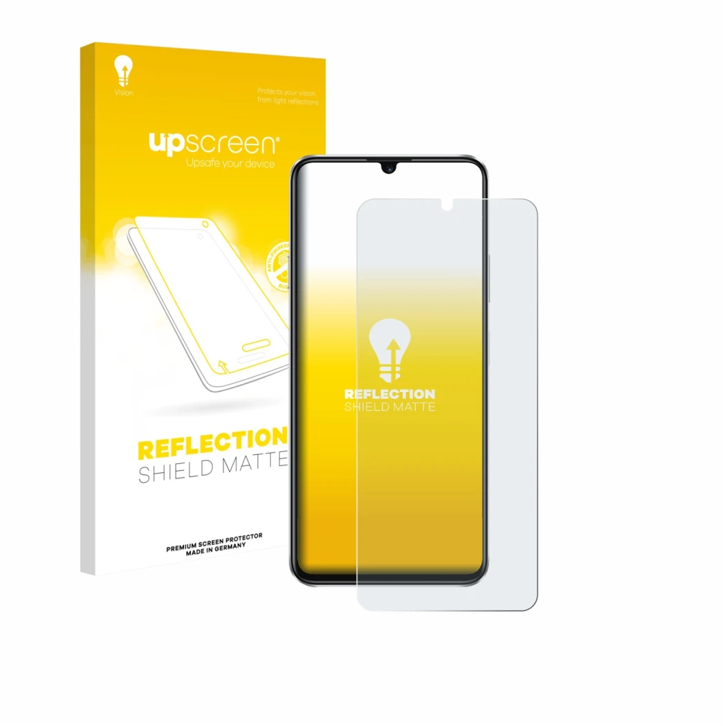 Parte frontale di una confezione del prodotto con il logo del marchio upscreen. Accanto è raffigurato il dispositivo Huawei No
