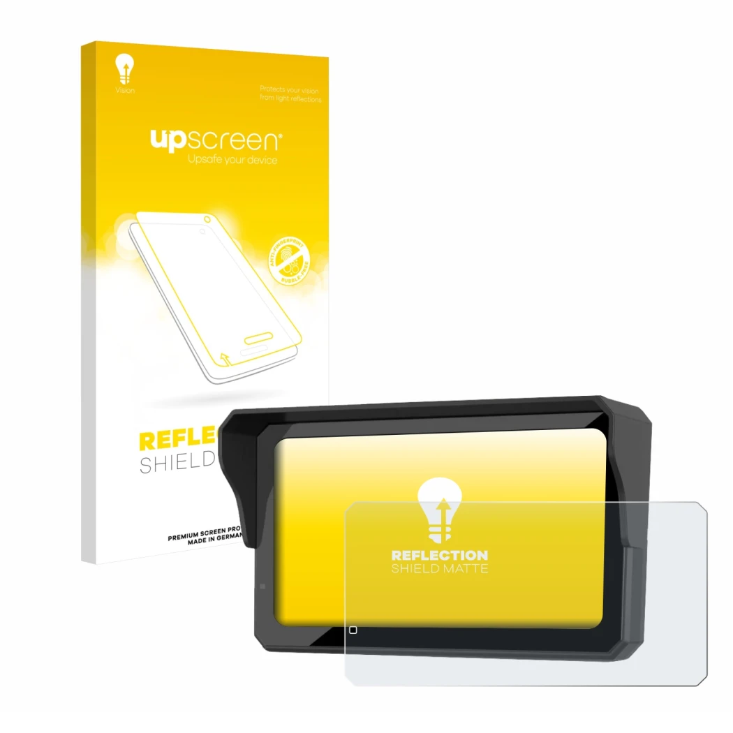 Parte frontale di una confezione del prodotto con il logo del marchio upscreen. Accanto è raffigurato il dispositivo Carpuride