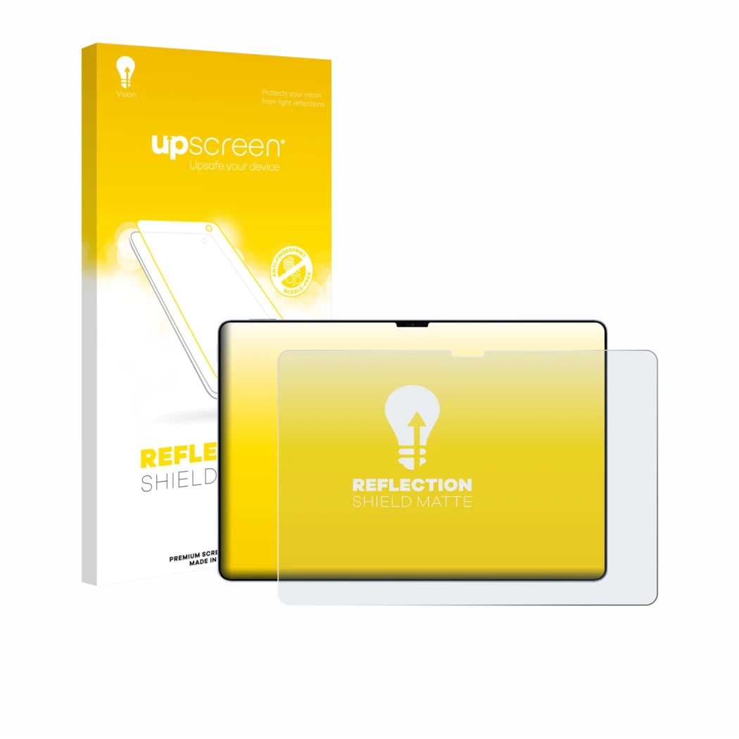 Parte frontale di una confezione del prodotto con il logo del marchio upscreen. Accanto è raffigurato il dispositivo Xiaomi Pa