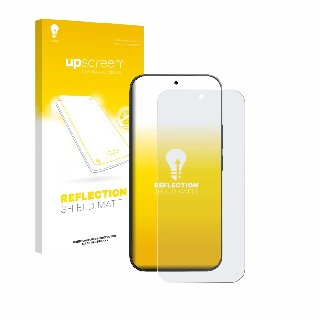 Parte frontale di una confezione del prodotto con il logo del marchio upscreen. Accanto è raffigurato il dispositivo Vivo V70 