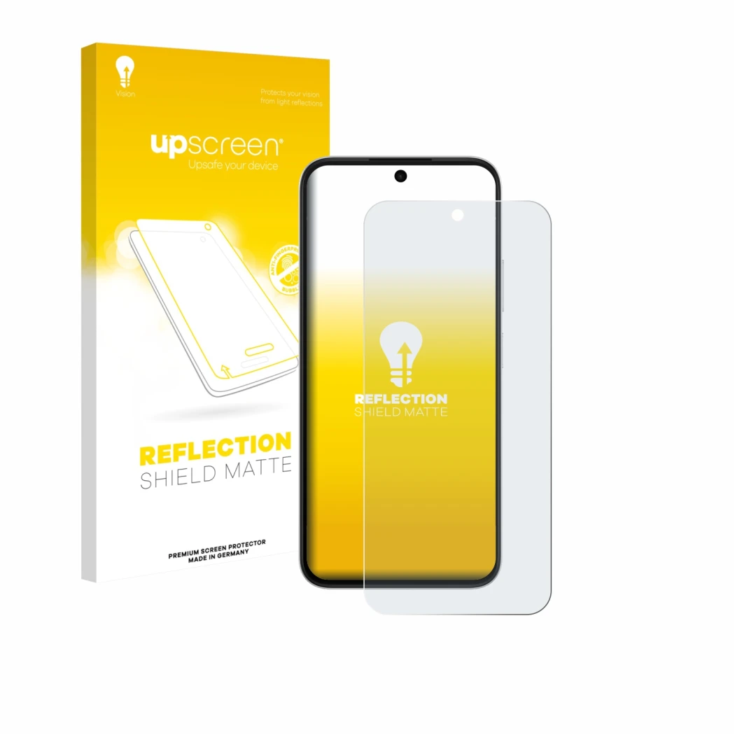 Parte frontale di una confezione del prodotto con il logo del marchio upscreen. Accanto è raffigurato il dispositivo Oppo A6s 