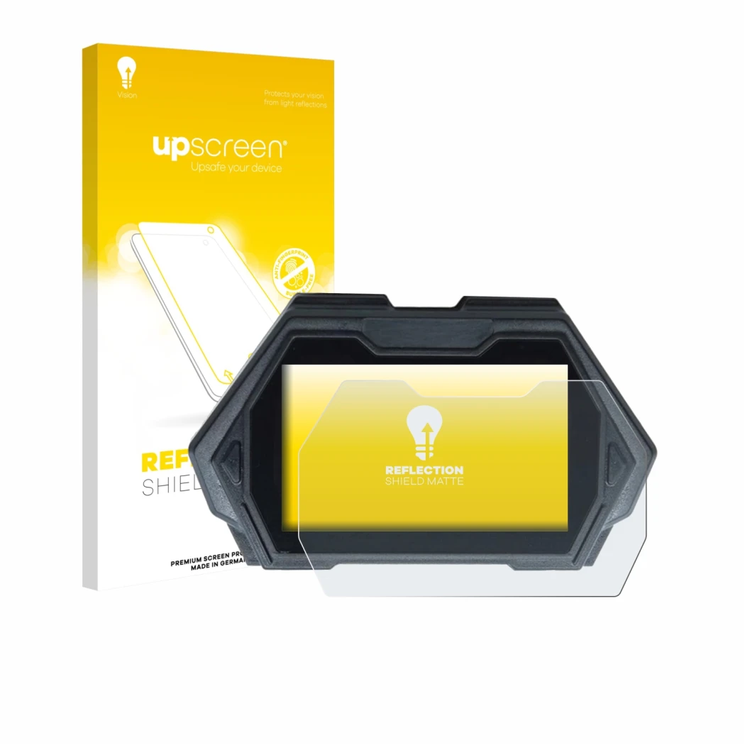 Parte frontale di una confezione del prodotto con il logo del marchio upscreen. Accanto è raffigurato il dispositivo Kukirin G