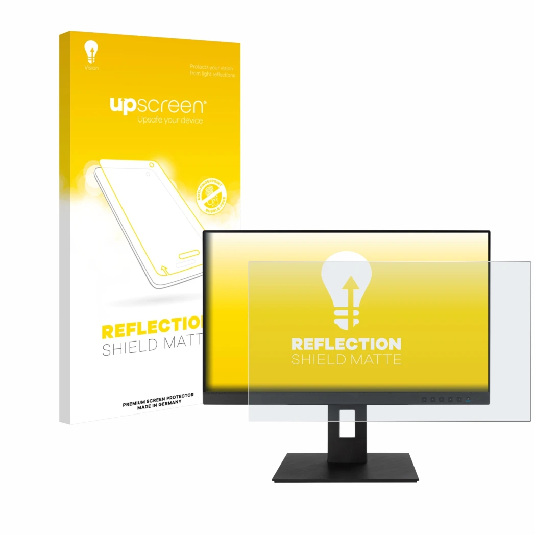 Parte frontale di una confezione del prodotto con il logo del marchio upscreen. Accanto è raffigurato il dispositivo ASUS BE24