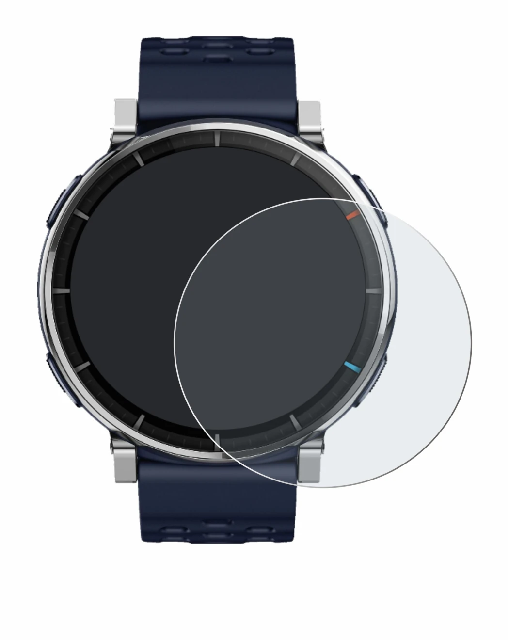 Immagine del dispositivo Amazfit Active 3 Premium con un'ampia varietà di protezioni per lo schermo.