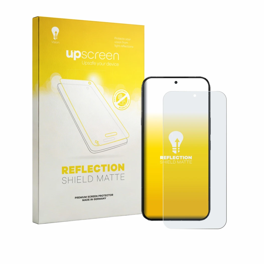 Parte frontale di una confezione del prodotto con il logo del marchio upscreen. Accanto è raffigurato il dispositivo Infinix N