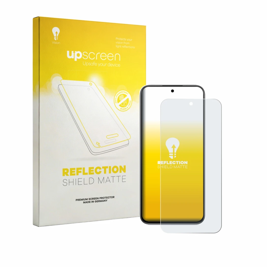 Parte frontale di una confezione del prodotto con il logo del marchio upscreen. Accanto è raffigurato il dispositivo Oppo K14