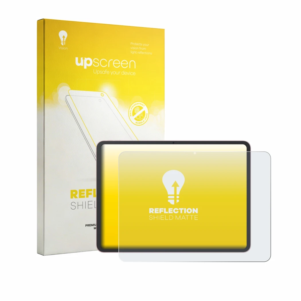 Parte frontale di una confezione del prodotto con il logo del marchio upscreen. Accanto è raffigurato il dispositivo Oppo Pad
