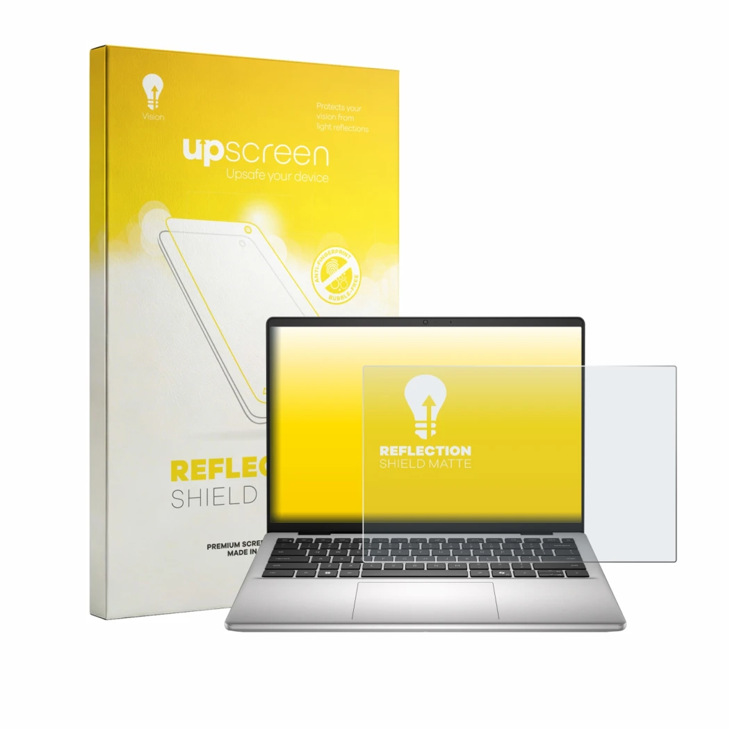 Parte frontale di una confezione del prodotto con il logo del marchio upscreen. Accanto è raffigurato il dispositivo Dell Dell