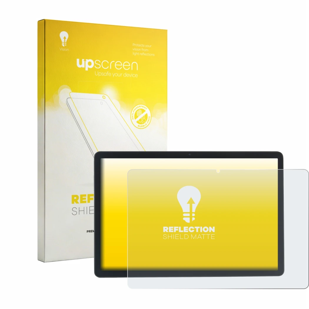 Parte frontale di una confezione del prodotto con il logo del marchio upscreen. Accanto è raffigurato il dispositivo Acepad A1
