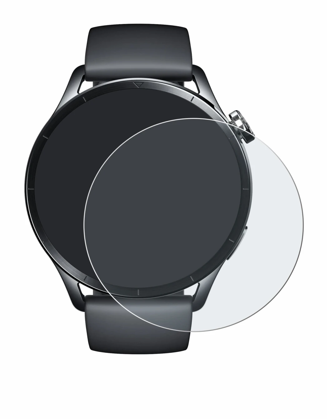 Immagine del dispositivo Xiaomi Watch S5 con un'ampia varietà di protezioni per lo schermo.