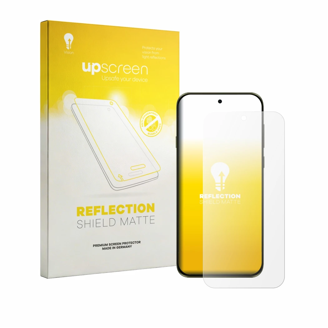 Parte frontale di una confezione del prodotto con il logo del marchio upscreen. Accanto è raffigurato il dispositivo Motorola
