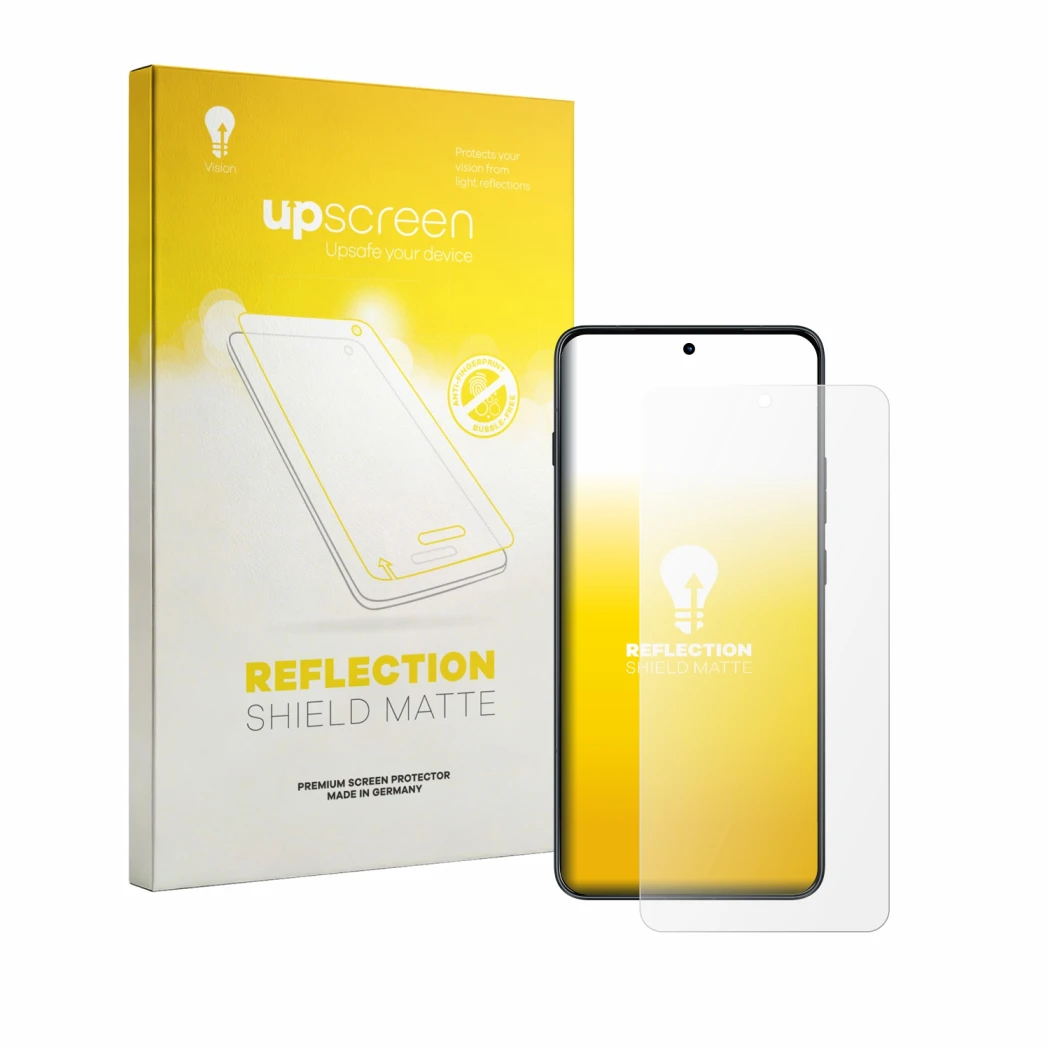 Parte frontale di una confezione del prodotto con il logo del marchio upscreen. Accanto è raffigurato il dispositivo Motorola