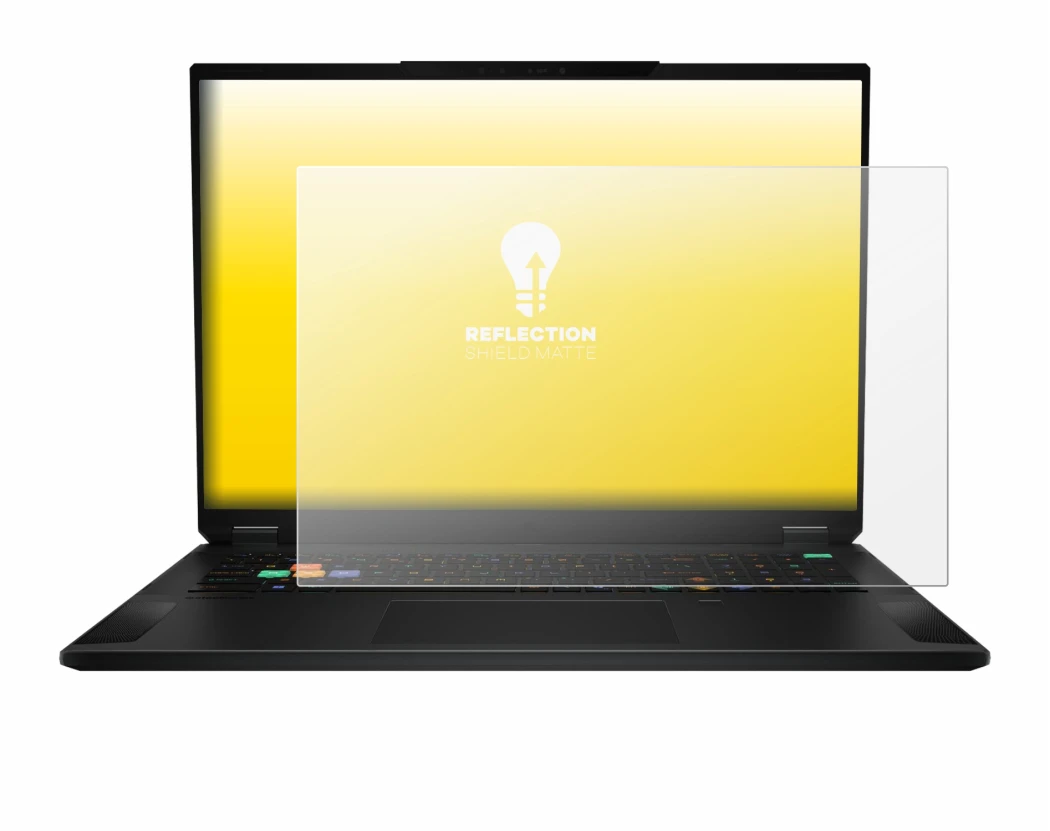 Immagine del dispositivo MSI Stealth 18 HX AI con un'ampia varietà di protezioni per lo schermo.