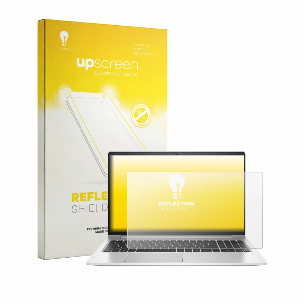 Parte frontale di una confezione del prodotto con il logo del marchio upscreen. Accanto è raffigurato il dispositivo HP ProBoo