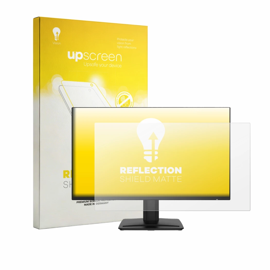 Parte frontale di una confezione del prodotto con il logo del marchio upscreen. Accanto è raffigurato il dispositivo MSI PRO M