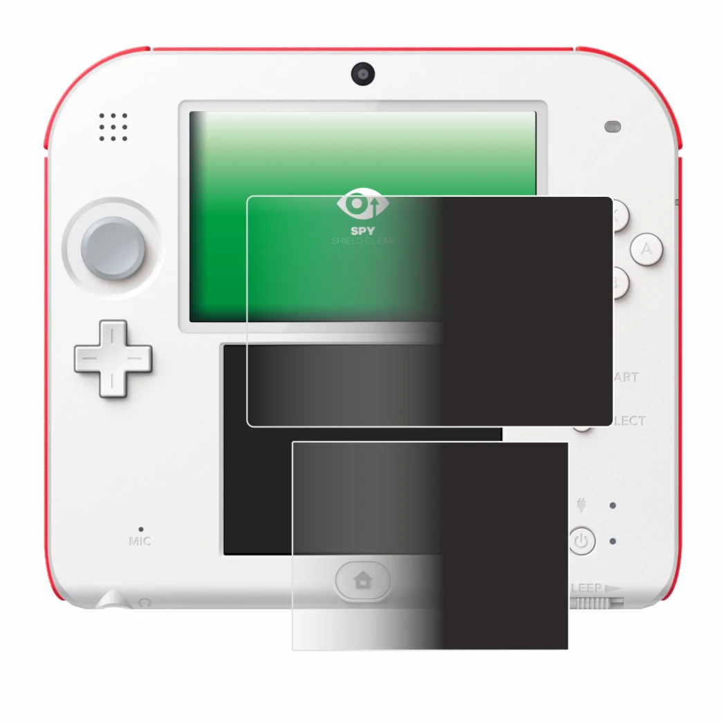 Immagine del dispositivo Nintendo 2DS con un'ampia varietà di protezioni per lo schermo.