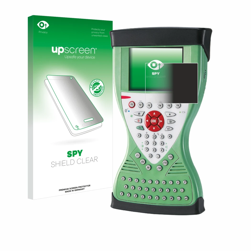 Parte frontale di una confezione del prodotto con il logo del marchio upscreen. Accanto è raffigurato il dispositivo Leica Viv