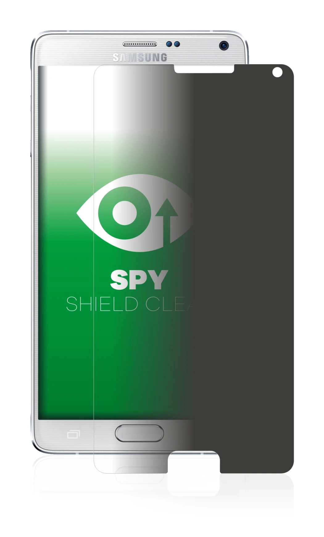 Immagine del dispositivo Samsung Galaxy Note 4 con un'ampia varietà di protezioni per lo schermo.