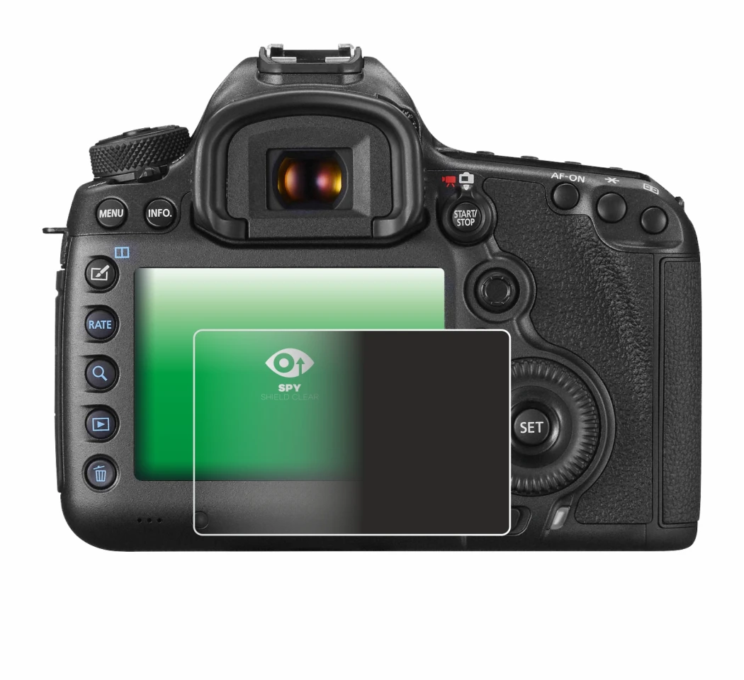 Immagine del dispositivo Canon EOS 5DS R con un'ampia varietà di protezioni per lo schermo.