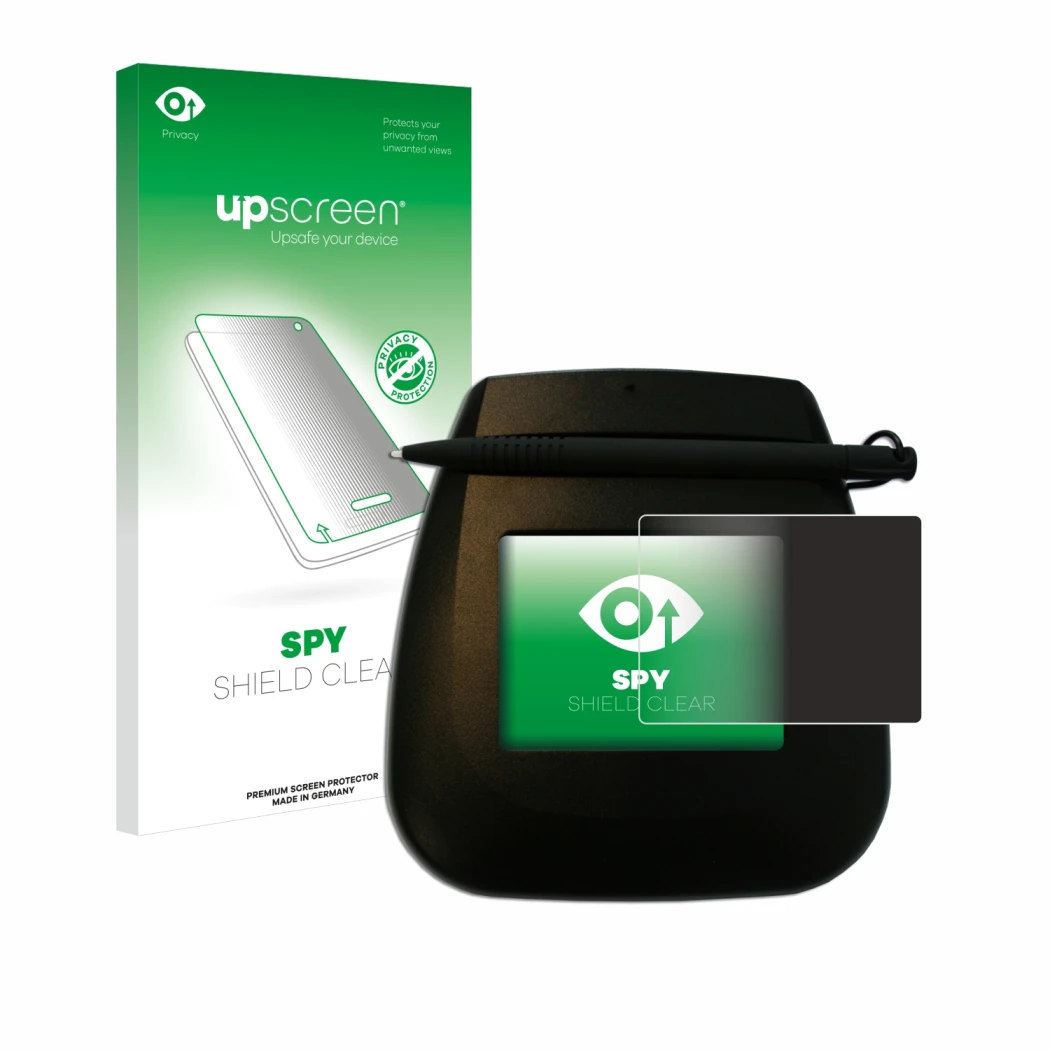 Parte frontale di una confezione del prodotto con il logo del marchio upscreen. Accanto è raffigurato il dispositivo ePadLink