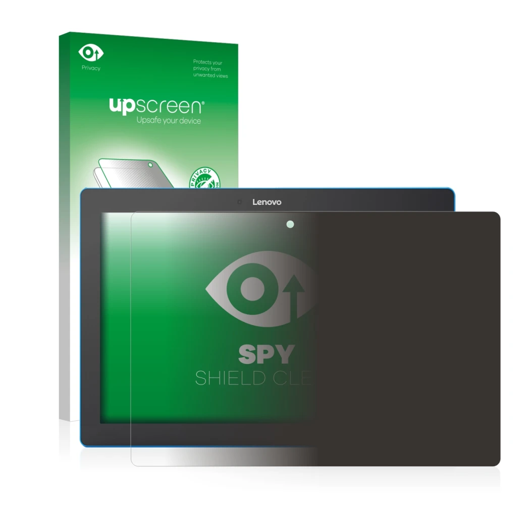 Parte frontale di una confezione del prodotto con il logo del marchio upscreen. Accanto è raffigurato il dispositivo Lenovo Ta