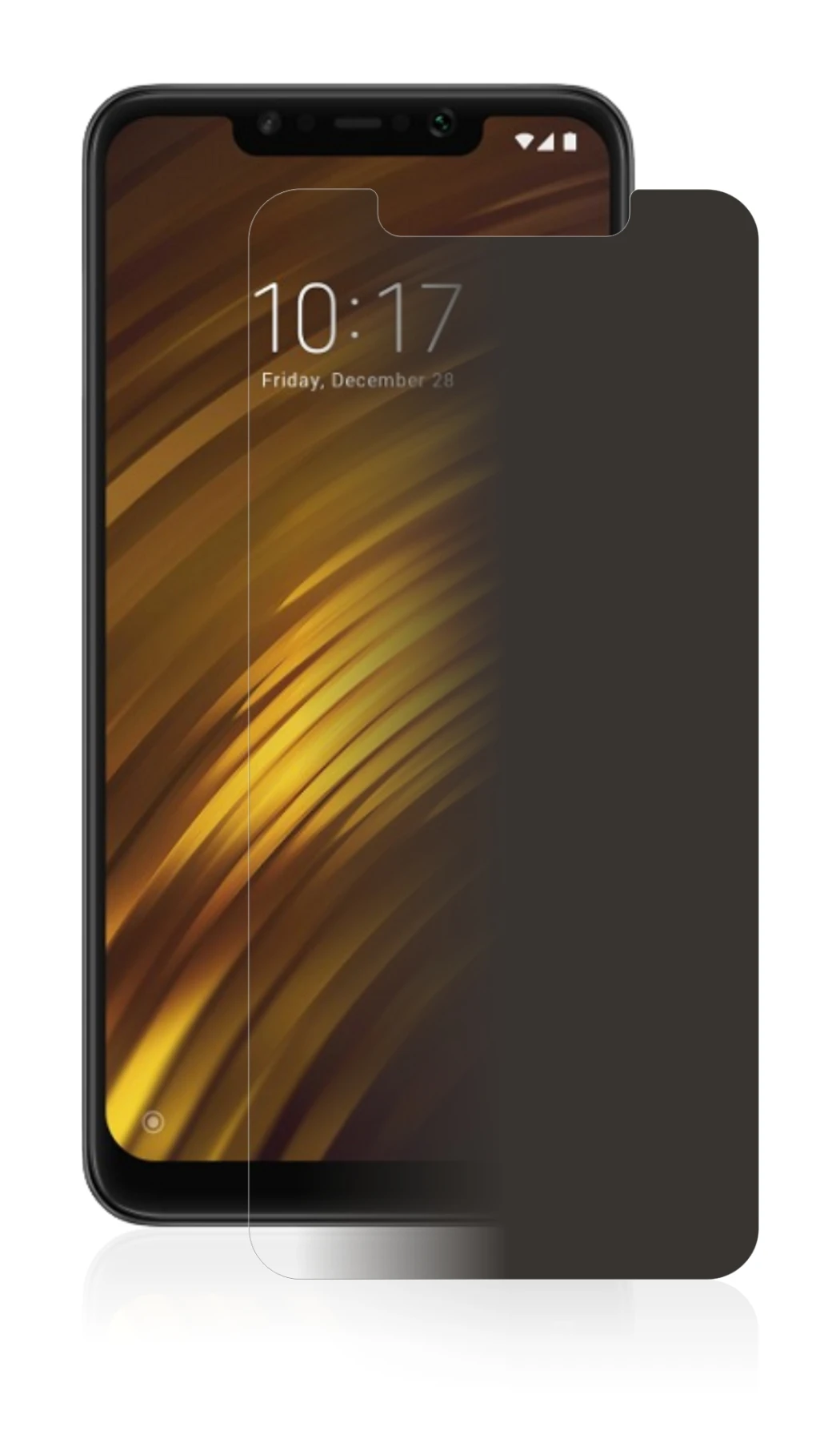 Immagine del dispositivo Xiaomi Pocophone F1 con un'ampia varietà di protezioni per lo schermo.