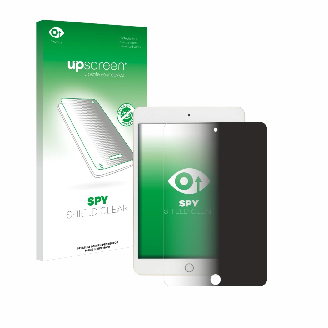 Parte frontale di una confezione del prodotto con il logo del marchio upscreen. Accanto è raffigurato il dispositivo Apple iPa