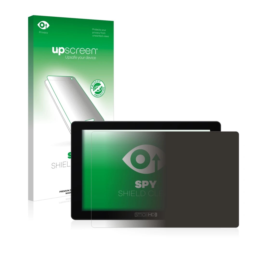Parte frontale di una confezione del prodotto con il logo del marchio upscreen. Accanto è raffigurato il dispositivo SmallHD 7