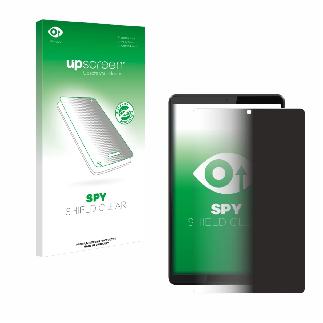 Parte frontale di una confezione del prodotto con il logo del marchio upscreen. Accanto è raffigurato il dispositivo Lenovo Ta