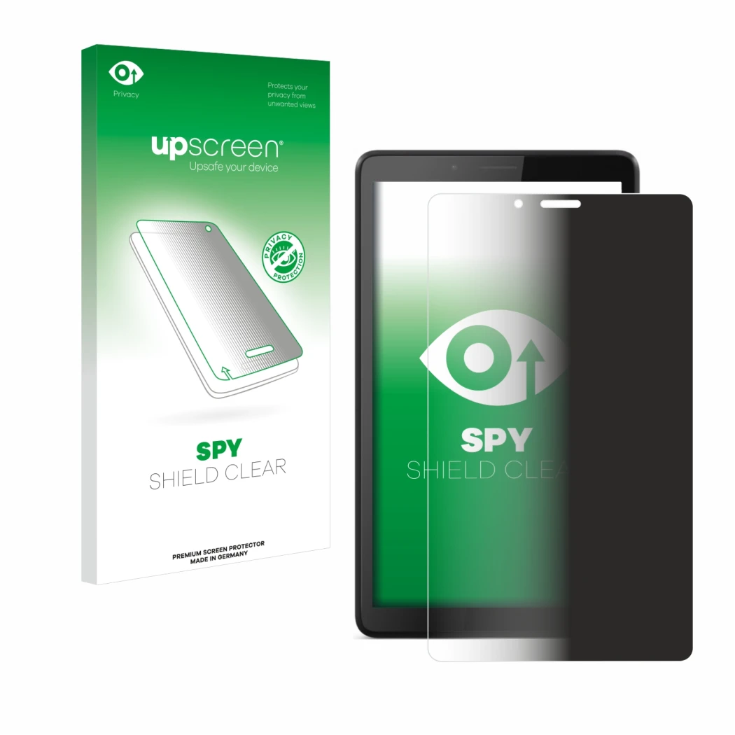 Parte frontale di una confezione del prodotto con il logo del marchio upscreen. Accanto è raffigurato il dispositivo Lenovo Ta